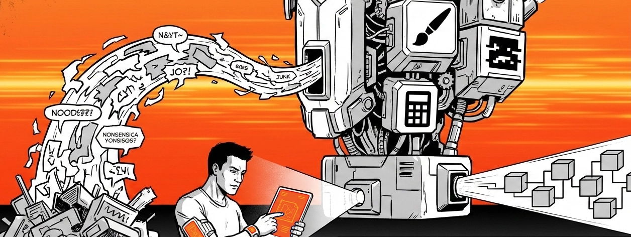 An (unashamedly AI Generated) Image depicting a machine sprewing tecno-drivel An (unashamedly AI Generated) Image depicting a machine sprewing tecno-drivel